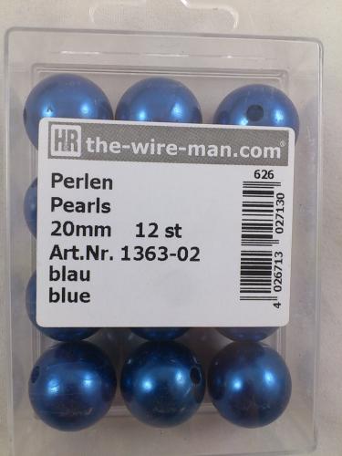 Parels blauw 20 mm. 12 st